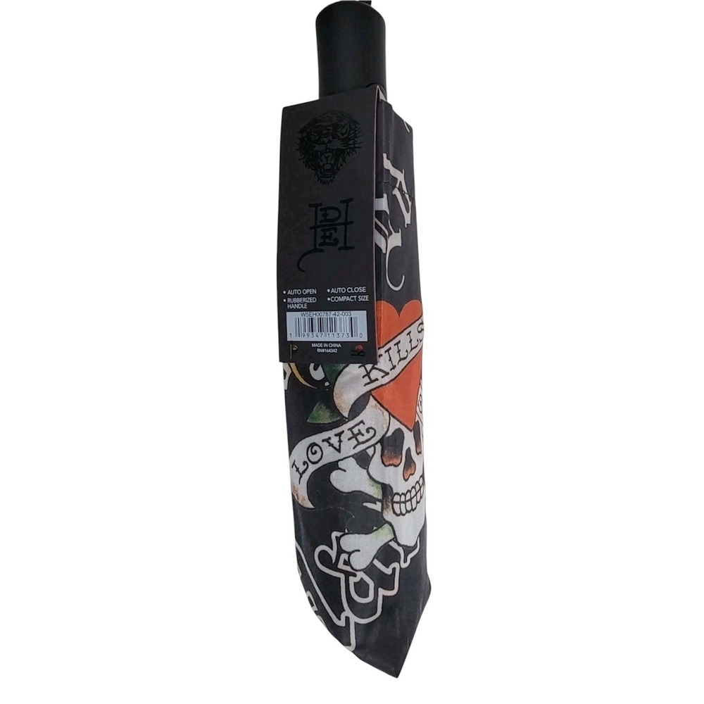 ED HARDY tattoo Love Kills Slowly Umbrella NWT Compact Size